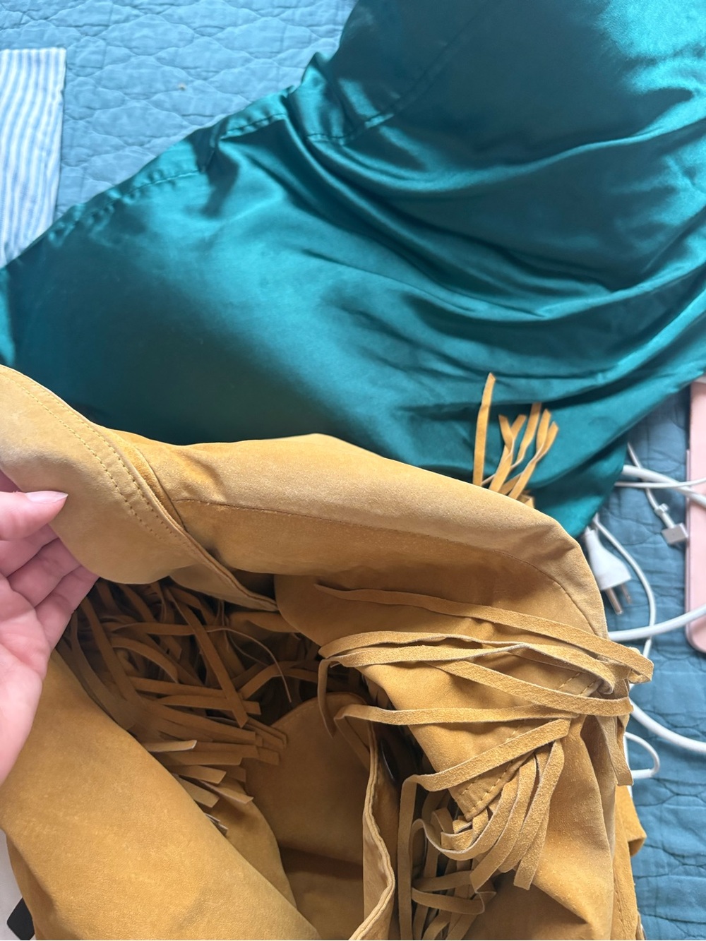 Women's Mustard Fringe Suede Jacket - Picture 6 of 8